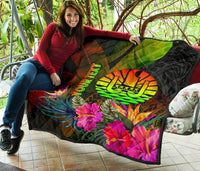 Tahiti Polynesian Personalised Premium Quilt - Hibiscus and Banana Leaves - Polynesian Pride