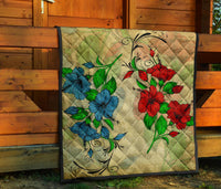 Hibiscus Red And Blue Premium Quilt - Polynesian Pride