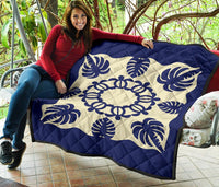 Hawaiian Turtle Coconut Pattern Premium Quilt - Blue - Argu Style - AH - Polynesian Pride