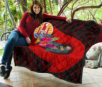 Tahiti Premium Quilt - Polynesian Hook And Hibiscus (Red) - Polynesian Pride