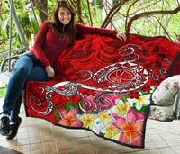Hawaii Premium Quilt - Turtle Plumeria Polynesian Tattoo Red Color - Polynesian Pride