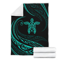 Hawaii Turtle Hibicus Premium Blanket - Frida Style - Turquoise - Polynesian Pride