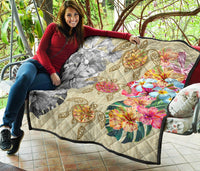 Hawaii Polynesian Flowers Swimming Turtles Premium Quilt - Polynesian Pride