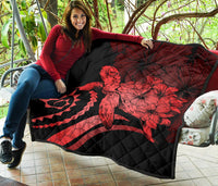 Hawaii Turtle Hibiscus Polynesian Vintage Premium Quilt - Blue - Polynesian Pride