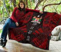Fiji Premium Quilt - Fiji Coat Of Arms Polynesian Red Tattoo - Polynesian Pride