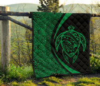 Hawaii Turtle Map Polynesian Premium Quilt - Green - Circle Style - Polynesian Pride