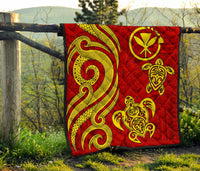 Polynesian Hawaii (Kanaka Maoli) Premium Quilt - Red Tentacle Turtle - Polynesian Pride