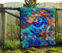 Hawaii Polynesian Premium Quilt - Kanaka Maoli Sea Turtle Coral Treasure - Polynesian Pride