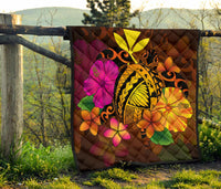 Hawaii Turtle Tribal Map Hibiscus Plumeria Premium Quilt - Polynesian Pride