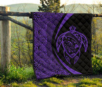 Hawaii Turtle Map Polynesian Premium Quilt - Purple - Circle Style - Polynesian Pride