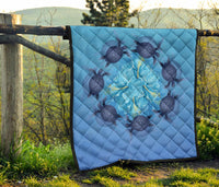 Hawaii Turtle Hibiscus Blue Premium Quilt - Polynesian Pride