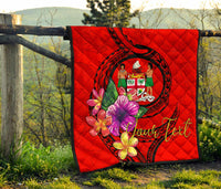 Fiji Polynesian Custom Personalised Premium Quilt - Floral With Seal Red - Polynesian Pride