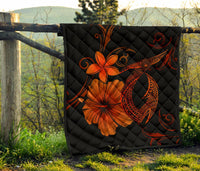 Hawaii Fish Hook Hibiscus Premium Quilt Orange - Polynesian Pride