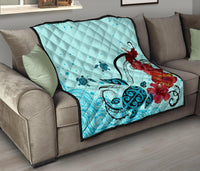 Sea Turtle Hibiscus Premium Quilt - Polynesian Pride