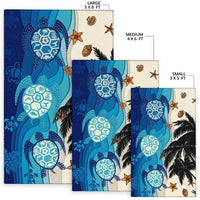 Hawaiian Sea Turtle Symbol Palm Tree Rug - AH J96 - Polynesian Pride