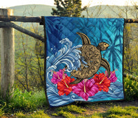 Hawaii Sea Turtle Hibiscus Coconut Tree Premium Quilt - Polynesian Pride