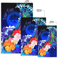 Federated States of Micronesia Custom Personalised Area Rug - Humpback Whale with Tropical Flowers (Blue) - Polynesian Pride