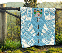 Fiji Premium Quilt - Fiji Coat Of Arms Polynesian White Tattoo (Blue) - Polynesian Pride