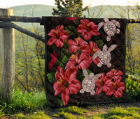 Hawaii Red Hibiscus Turtle Premium Quilt - AH - Ray Style - Polynesian Pride