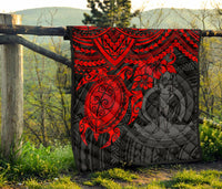 Vanuatu Polynesian Premium Quilt - Vanuatu Coat Of Arms & Red Turtle Hibiscus - Polynesian Pride