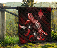 Marshall Islands Polynesian Premium Quilt - Turtle With Blooming Hibiscus Red - Polynesian Pride