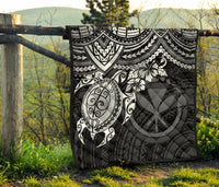 Hawaii Polynesian Premium Quilt - Kanaka Maoli & White Turtle Hibiscus - Polynesian Pride