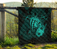 Hawaii Hibiscus Premium Quilt - Harold Turtle - Turquoise - Polynesian Pride