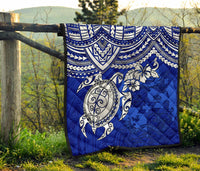 Tonga Polynesian Premium Quilts - Tonga Coat Of Arms & Blue Turtle Hibiscus - Polynesian Pride