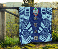 Guam Premium Quilt - Guam Coat Of Arms Polynesian Pale Blue Tattoo - Polynesian Pride
