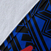 Samoa Personalised Premium Blanket - Samoa Seal With Polynesian Patterns In Heartbeat Style (Blue) - Polynesian Pride