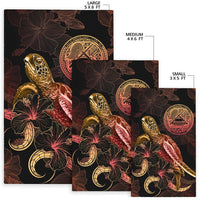 American Samoa Polynesian Area Rugs - Turtle With Blooming Hibiscus Gold - Polynesian Pride