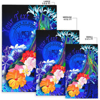 Polynesian Hawaii Custom Personalised Area Rug - Humpback Whale with Tropical Flowers (Blue) - Polynesian Pride