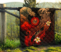 Tahiti Polynesian Premium Quilt - Plumeria Flowers And Waves - Polynesian Pride