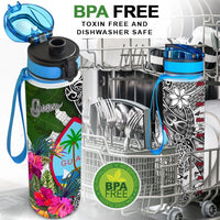 Guam Hydro Tracking Bottle White - Turtle Plumeria Banana Leaf - Polynesian Pride