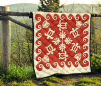 Hawaiian Turtle Pattern Premium Quilt - Red - Argu Style - AH - Polynesian Pride