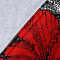 Polynesian Hawaii Kanaka Maoli Premium Blanket - Humpback Whale with Hibiscus (White) - Polynesian Pride