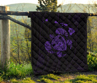 Hawaii Turtle Hibicus Map Premium Quilt - Purple - Polynesian Pride