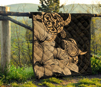 Hawaii Turtle Premium Quilt Polynesian Hibiscus Art Gold AH - Polynesian Pride