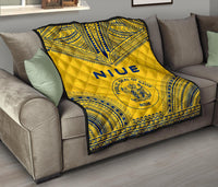 Niue Premium Quilt - Niue Seal Polynesian Chief Yellow Version - Polynesian Pride