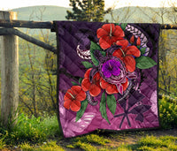 Polynesian Hawaii Premium Quilt - Purple Hibiscus Turtle Flowing - Polynesian Pride