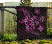 Kanaka Map Hibiscus Plumeria Turtle Art Pink Polynesian Premium Quilt - Polynesian Pride