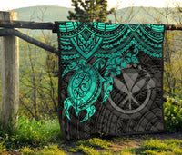 Hawaii Polynesian Premium Quilt - Kanaka Maoli & Turquoise Turtle Hibiscus - Polynesian Pride