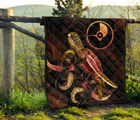Yap Polynesian Premium Quilt - Turtle With Blooming Hibiscus Gold - Polynesian Pride