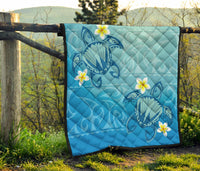 Hawaii Plumeria Deep Blue Turtle Premium Quilt - Polynesian Pride
