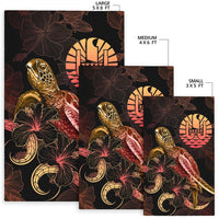 Tahiti Polynesian Area Rugs - Turtle With Blooming Hibiscus Gold - Polynesian Pride