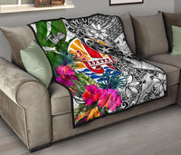 Tahiti Premium Quilt White - Turtle Plumeria Banana Leaf - Polynesian Pride