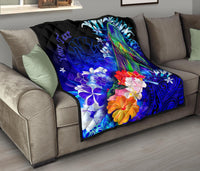 Tahiti Custom Personalised Premium Quilt - Humpback Whale with Tropical Flowers (Blue) - Polynesian Pride