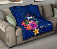 Samoa Polynesian Premium Quilt - Floral With Seal Blue - Polynesian Pride