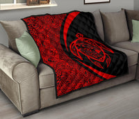 Hawaii Turtle Map Polynesian Premium Quilt - Red - Circle Style - Polynesian Pride