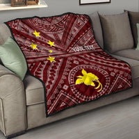 Papua New Guinea Personalised Premium Quilt - Flag With Polynesian Patterns (Red) Red - Polynesian Pride